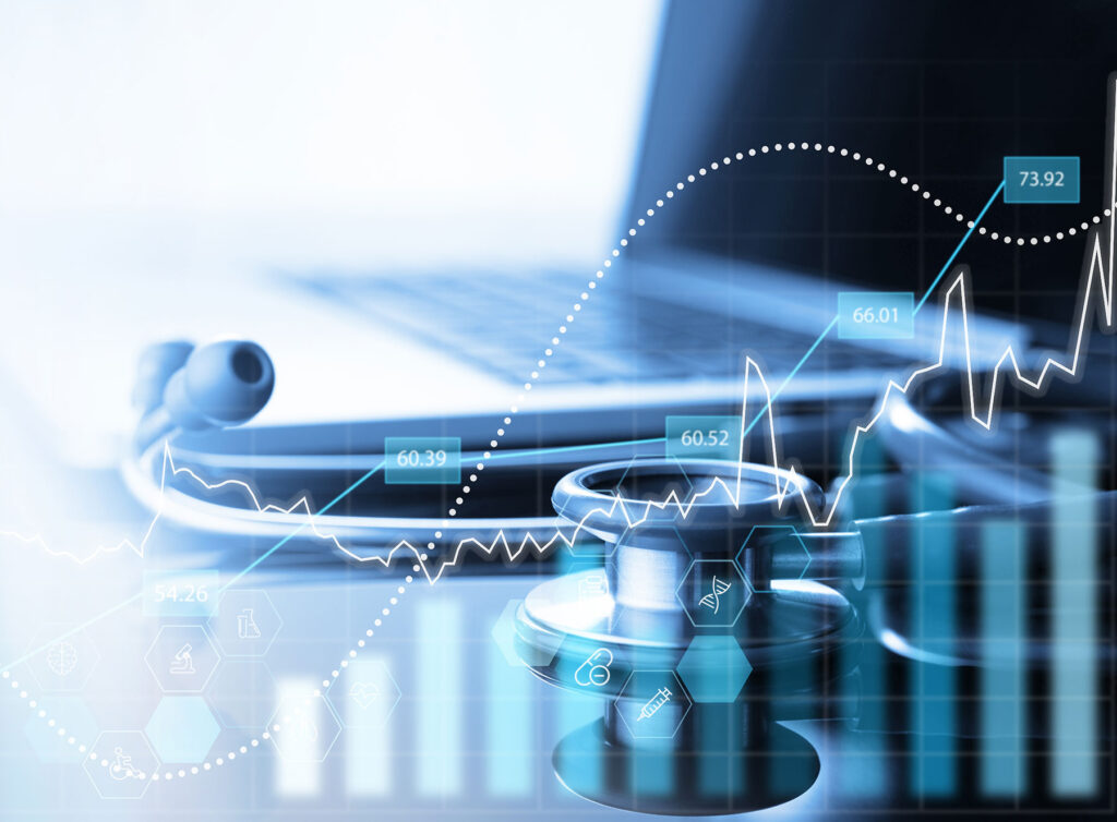 Medical equipment with an overlayed graphic of increasing costs, showing the need for efficient debt recovery with Debt Tec.